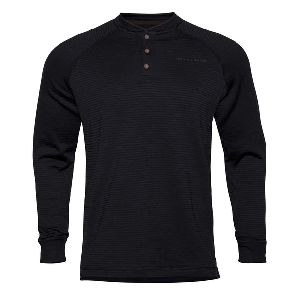 ThermaGrid Merino Wool Henley - Black