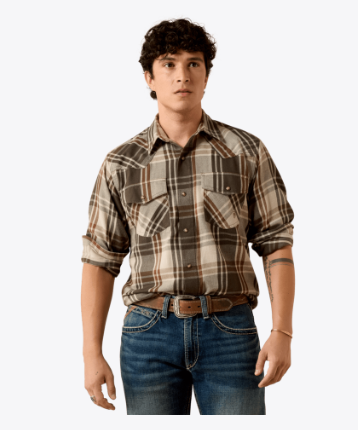 Retro Howell Fitted Snap Shirt - Dusky Green Plaid