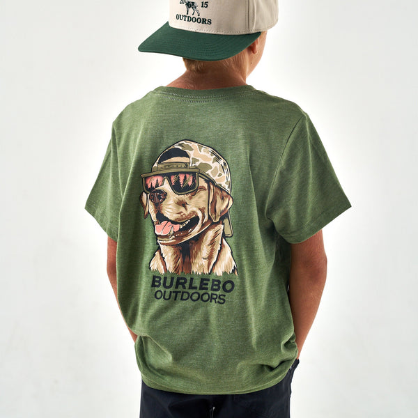 Youth Tee - Mallard Camo Dog - Heather Olive