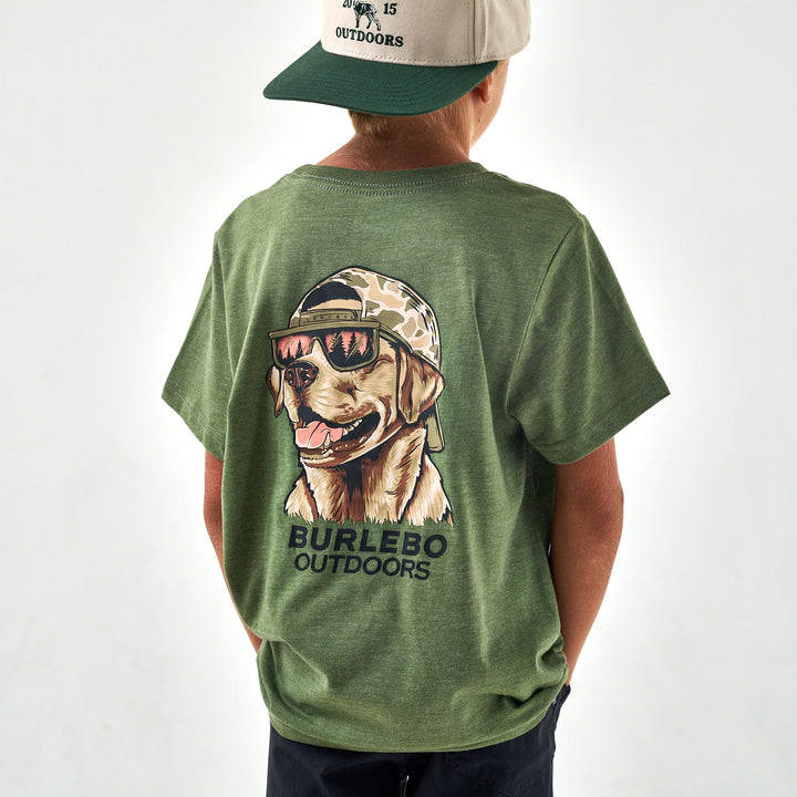 Youth Tee - Mallard Camo Dog - Heather Olive