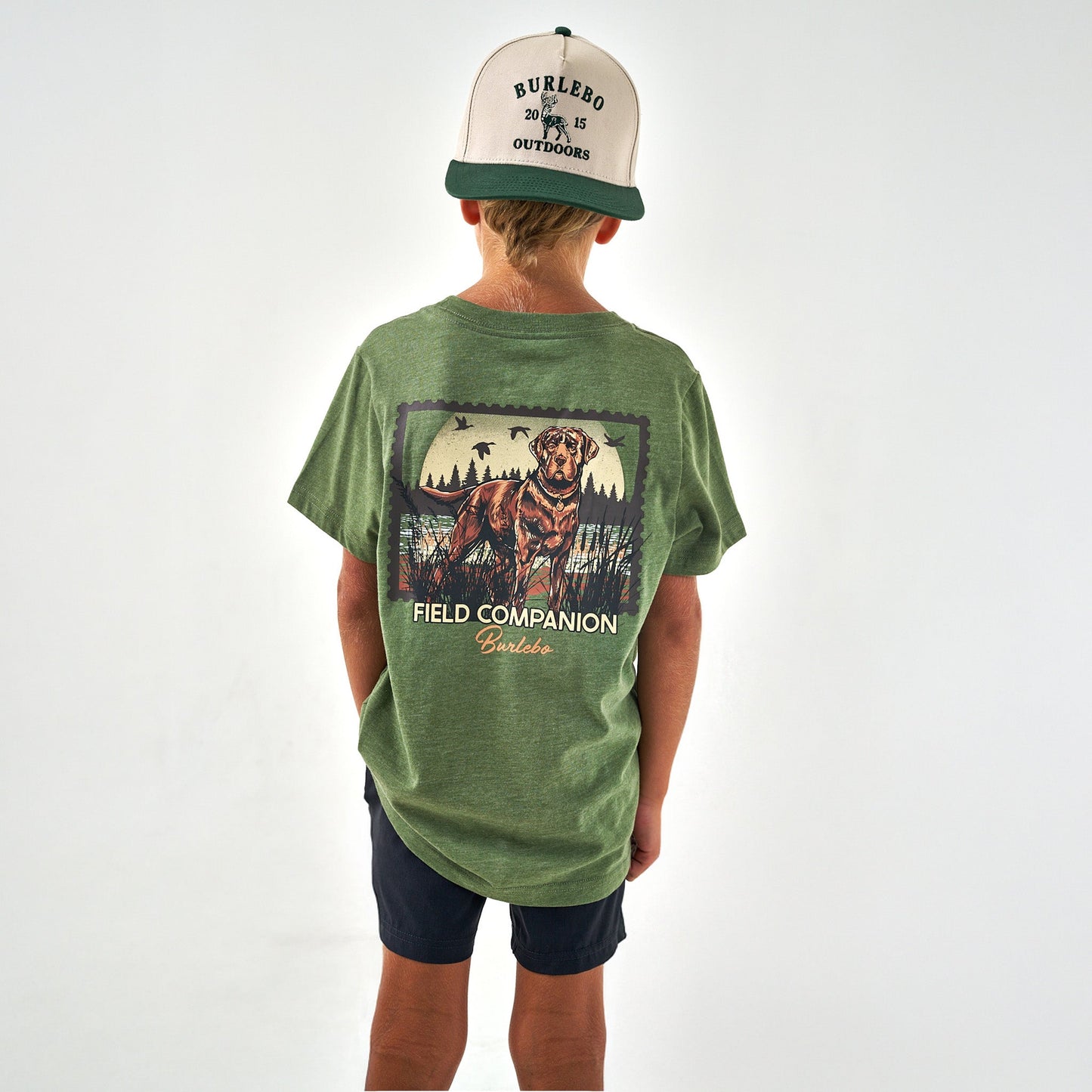 Youth Tee - Duck Dog Stamp - Heather Olive