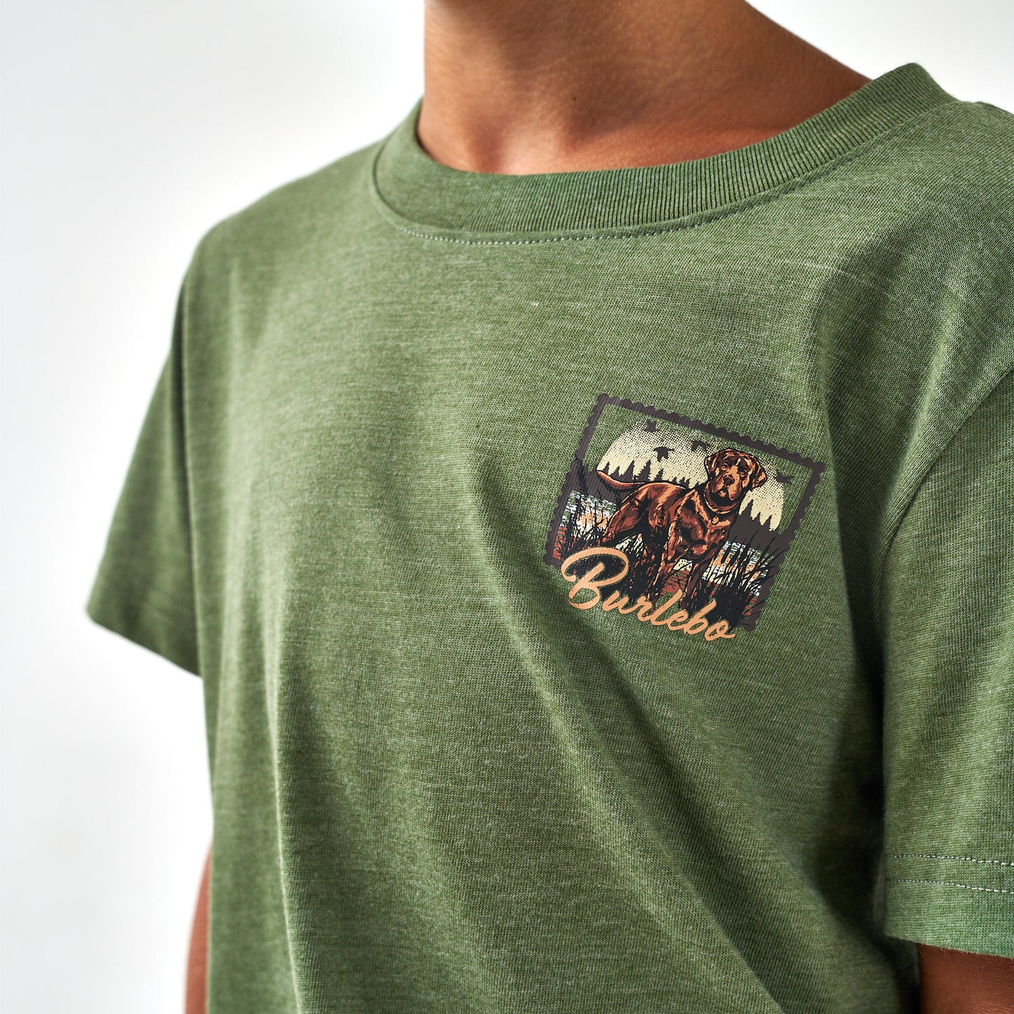 Youth Tee - Duck Dog Stamp - Heather Olive