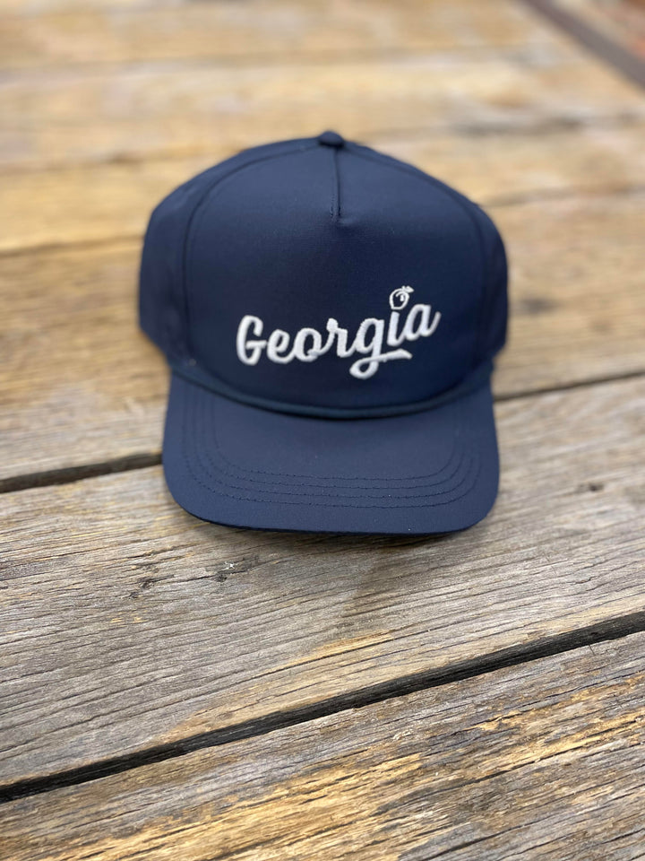 Georgia Script 5 Panel Perfomance Hat- Navy