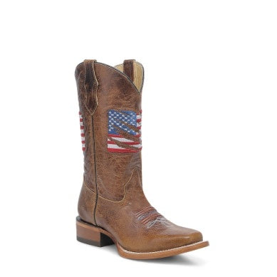 Boys Brown Patriotic Embroidery Square Toe