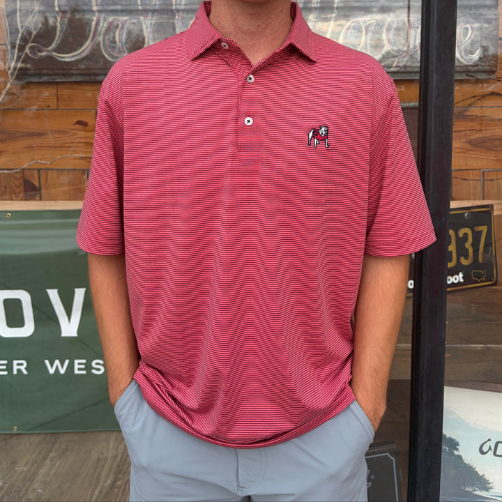 UGA Standing Dawg Heathered Knockout Performance Polo - Red & Black