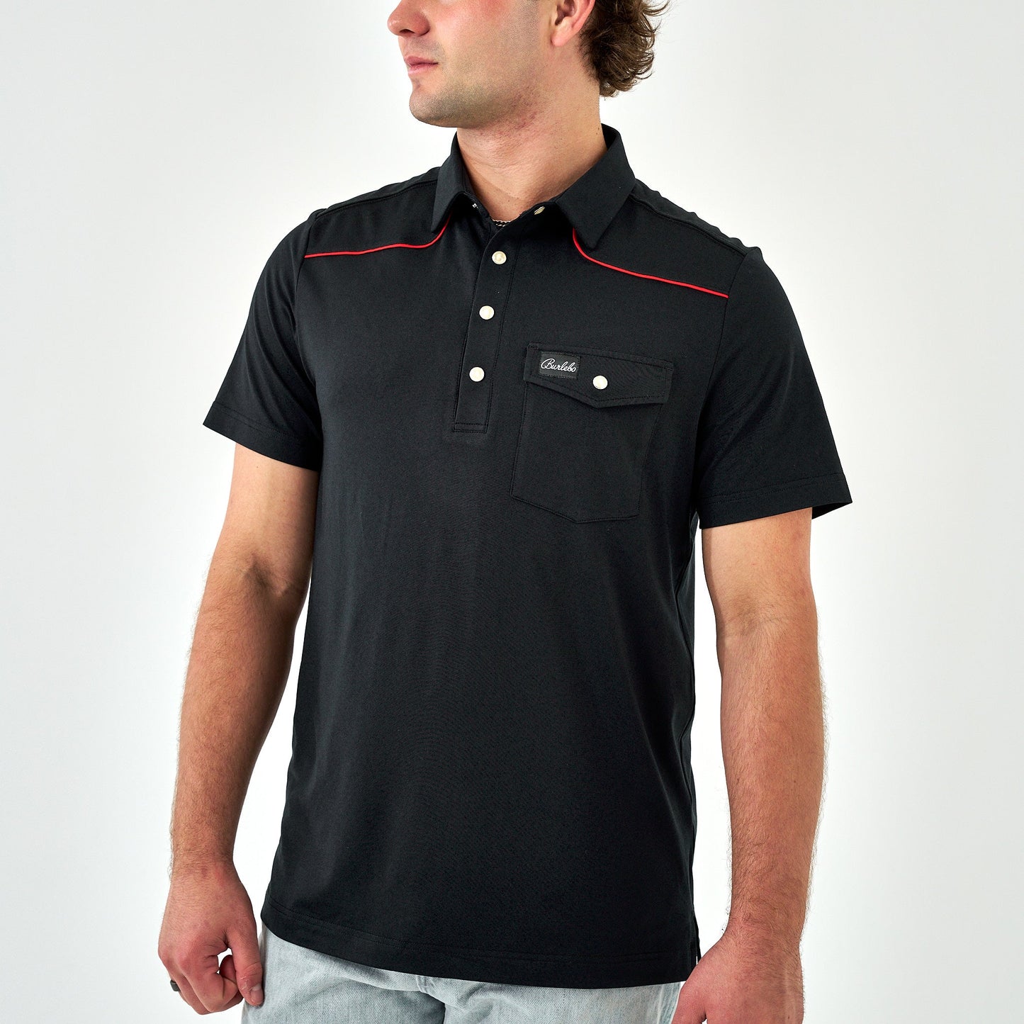 Pearl Snap Performance Polo - Black & Red
