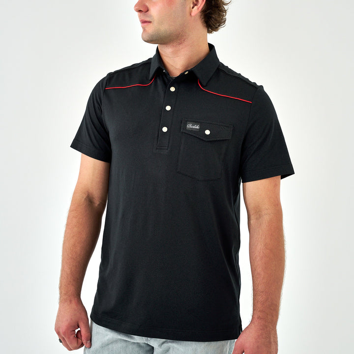 Pearl Snap Performance Polo - Black & Red