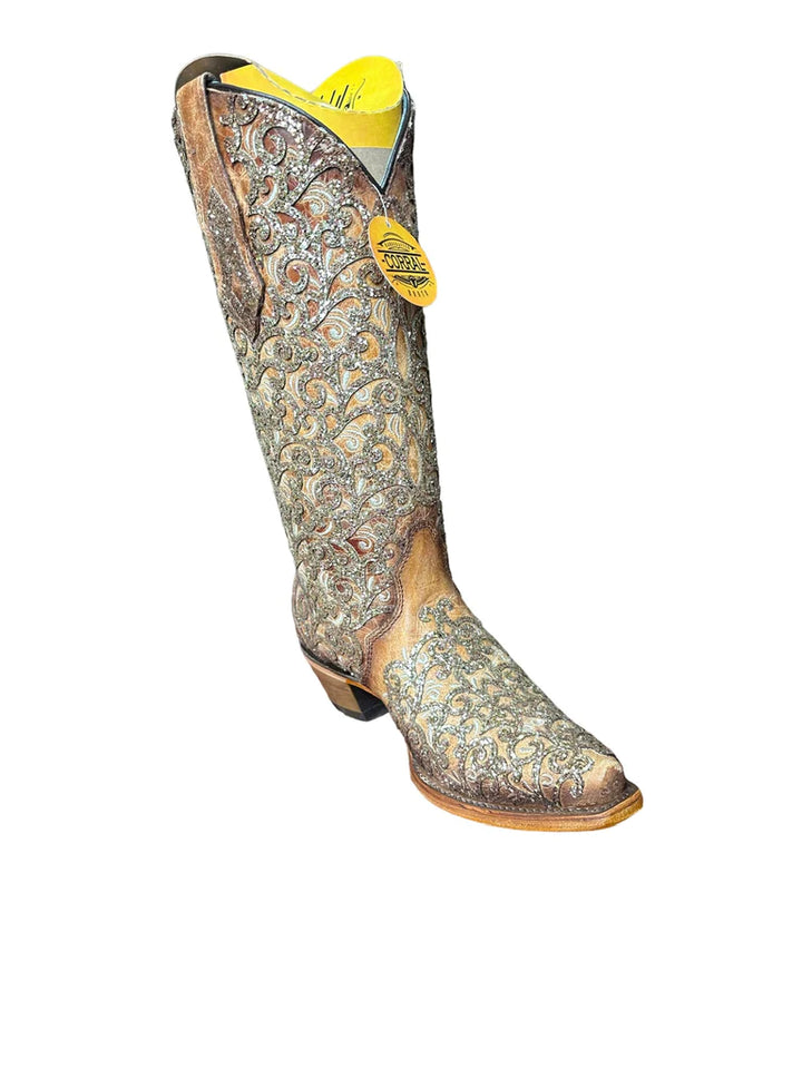 Glitter Overlay Triad Western Boot - Saddle