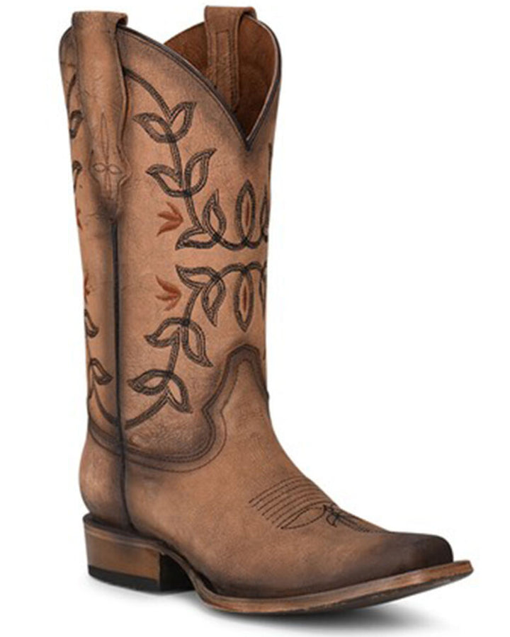 Corral Women's Flowered Embroidery Western Boots - Square Toe