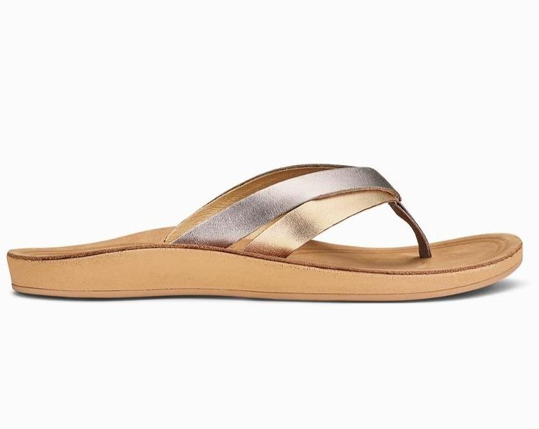 Kaekae Leather Beach Sandals Silver/Gold