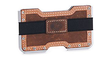 3D Men's Brown Leather and Silver Metal with Black Rivets Card Holder