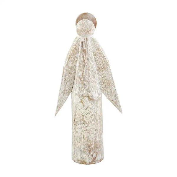 Large White Wood Angel Sitter