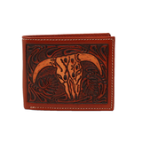 3D Belt Men's Floral Steer Head Bi Fold Wallet