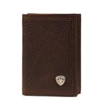 Ariat Rowdy Shield Logo Trifold Brown Leather Wallet
