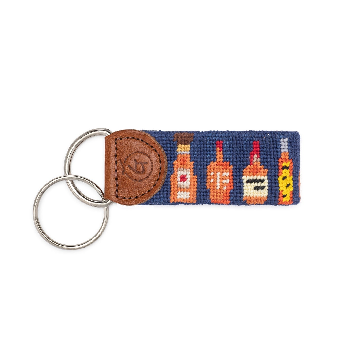 Bourbon Bottles Needlepoint Keychain
