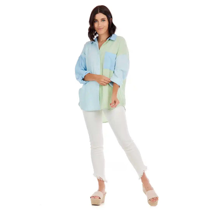 Roslyn Blue Button Down - Blue/Green