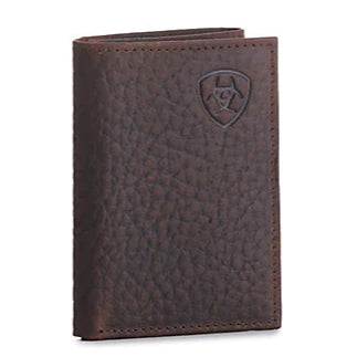 Ariat Men's Brown Embossed Shield Logo Trifold Wallet