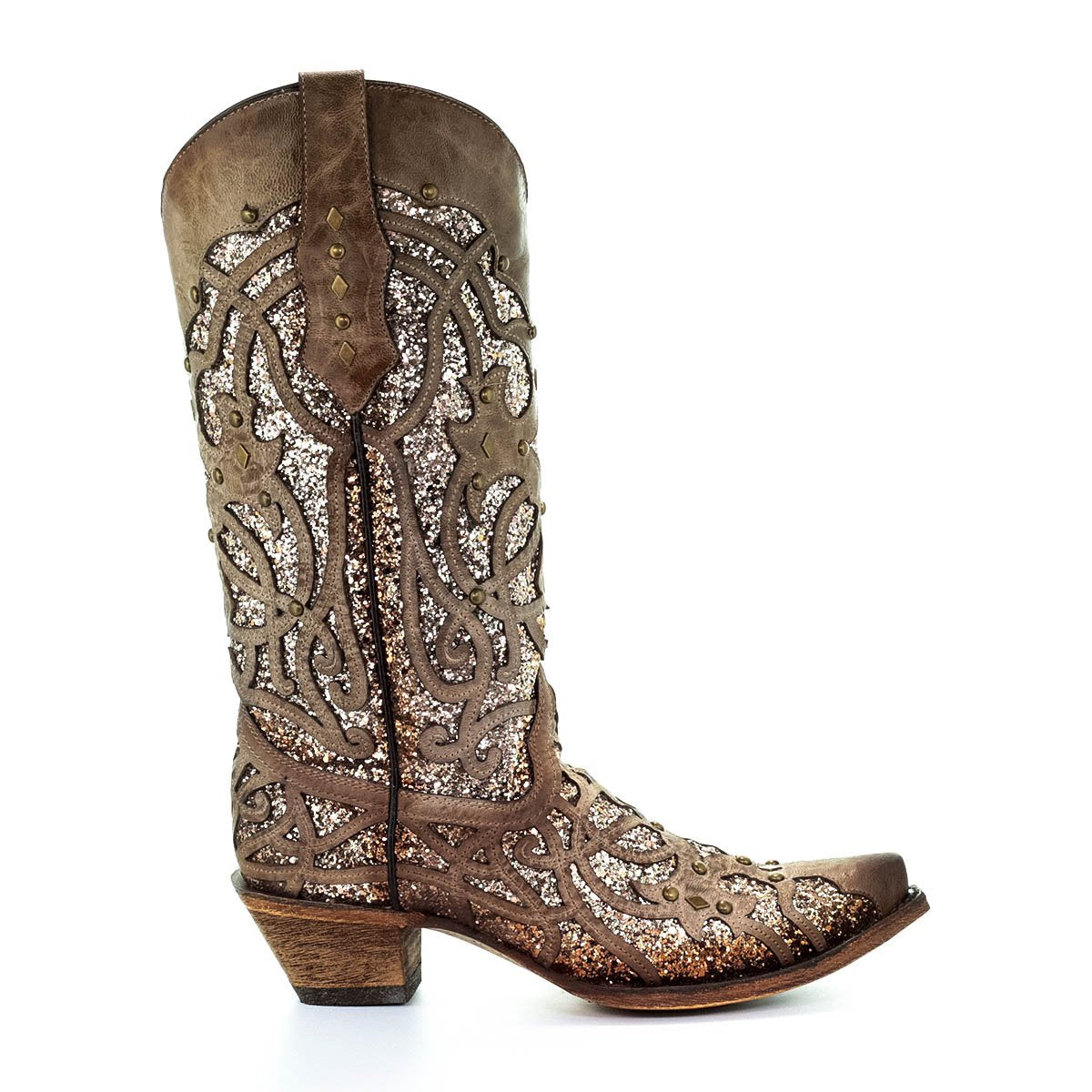 Corral Orix Glittered Inlay and Studs Snip Toe
