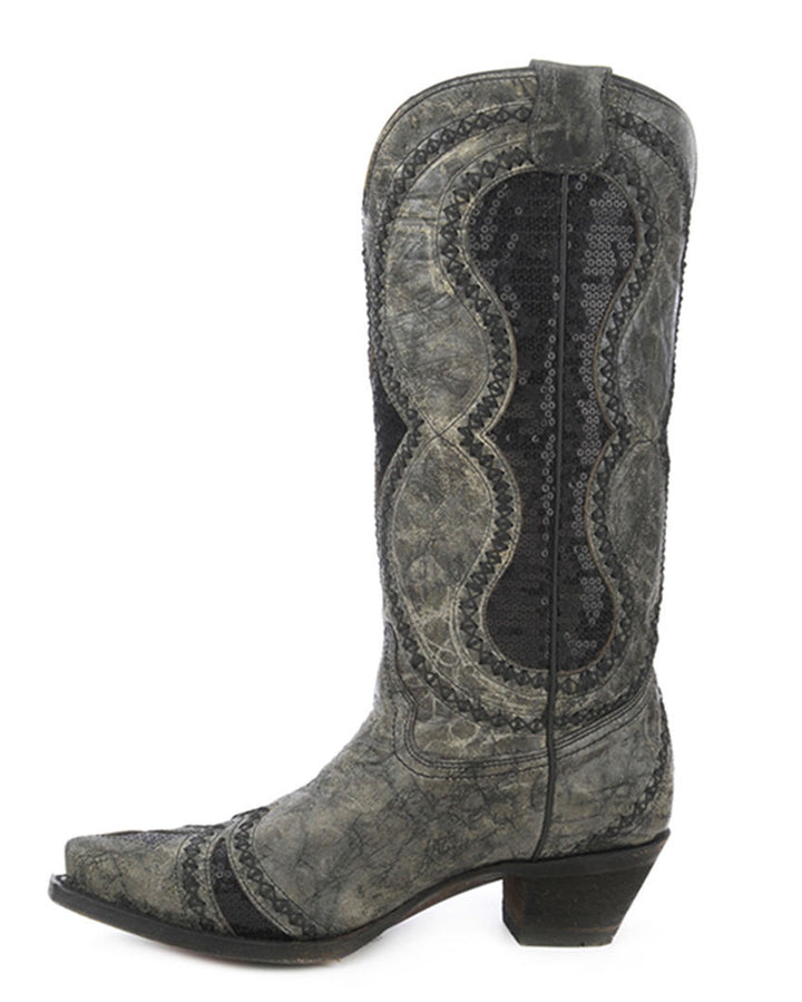 Black and Gray Sequin Vintage Boots
