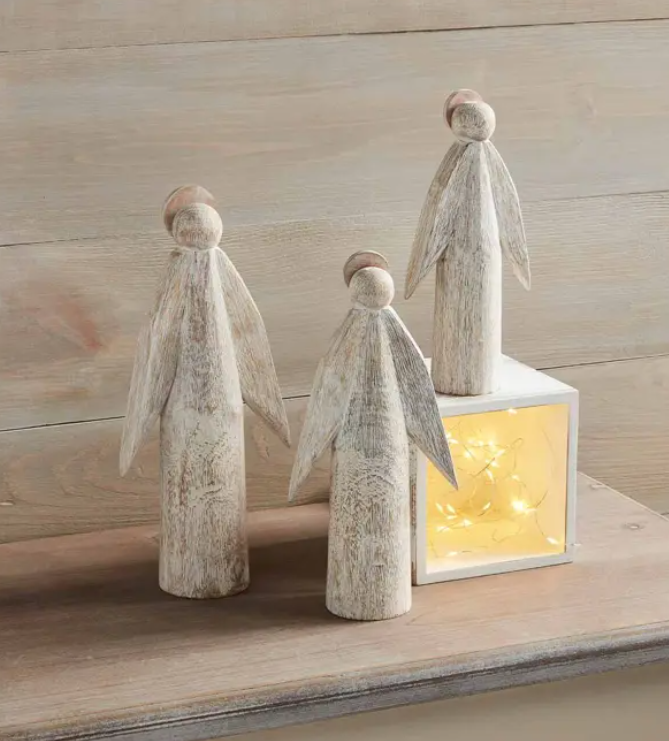 Large White Wood Angel Sitter