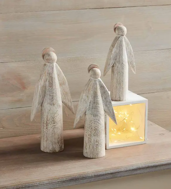 Large White Wood Angel Sitter