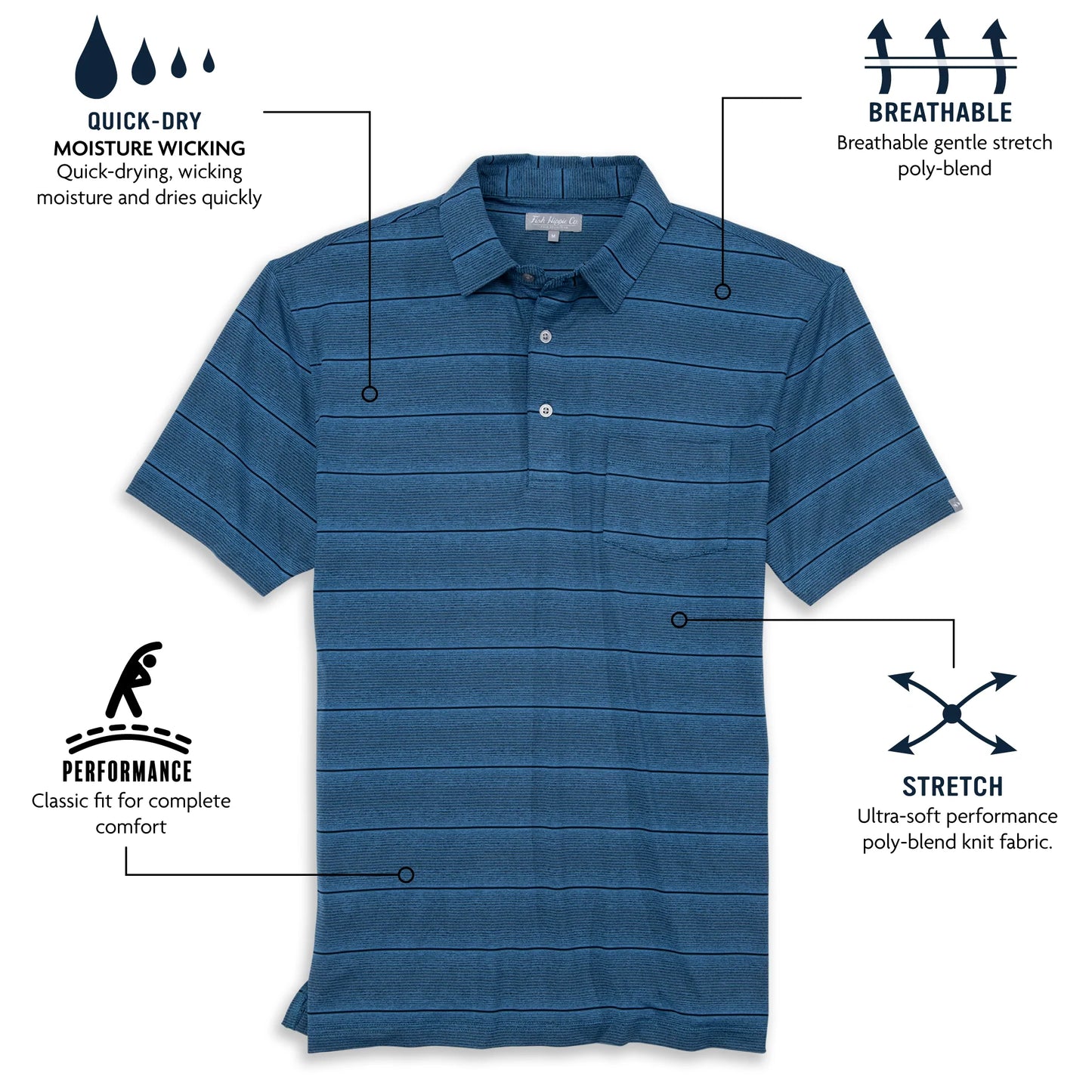 Abaco Performance Stripe Polo - Navy/Spruce