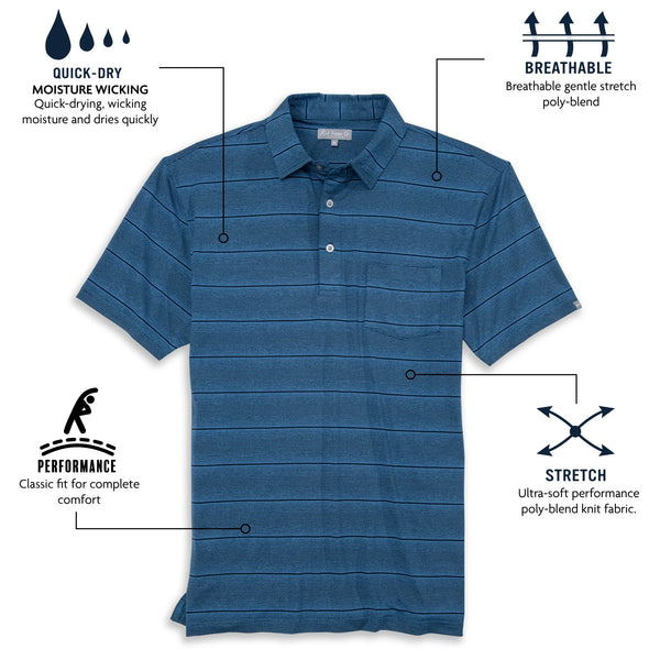 Abaco Performance Stripe Polo - Navy/Spruce
