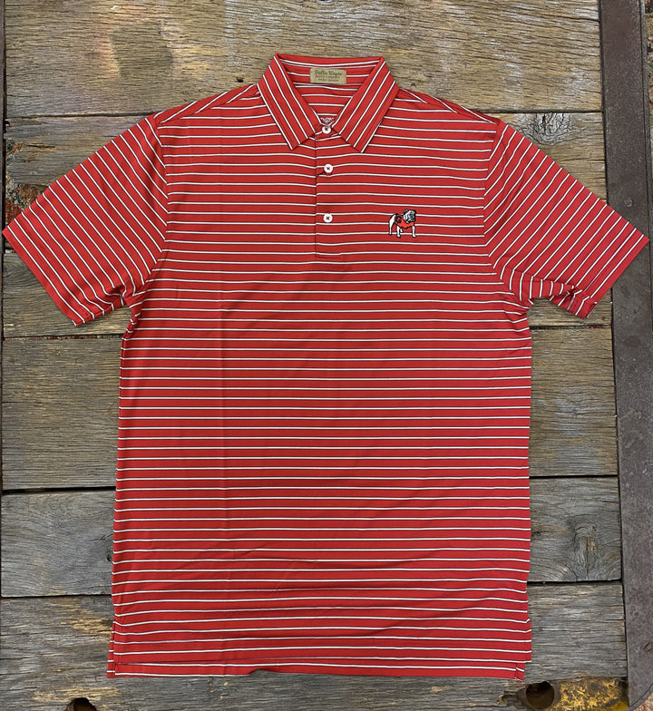 Performance Polo UGA Red with Tan Stripes