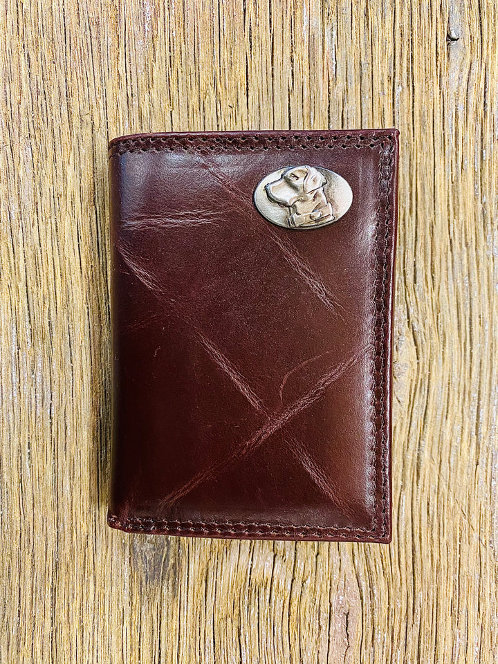 Lab Brown Wrinkle Leather Tri-fold Concho Wallet