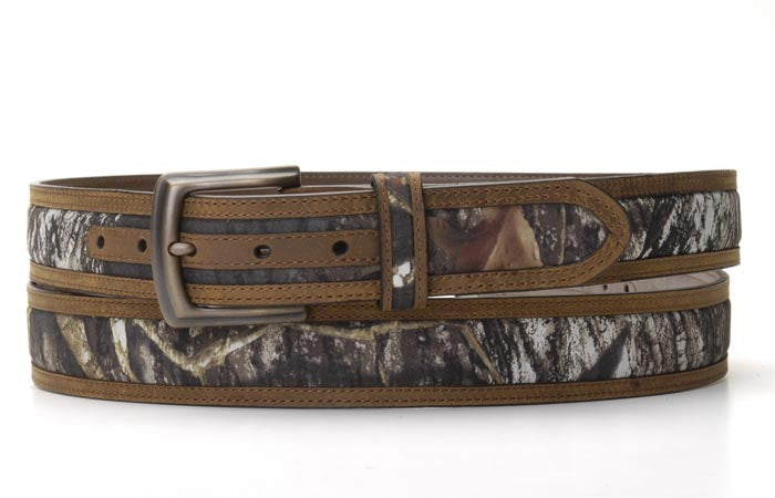 Nocona Men's Brown Leather Belt with Camo Center Inlay