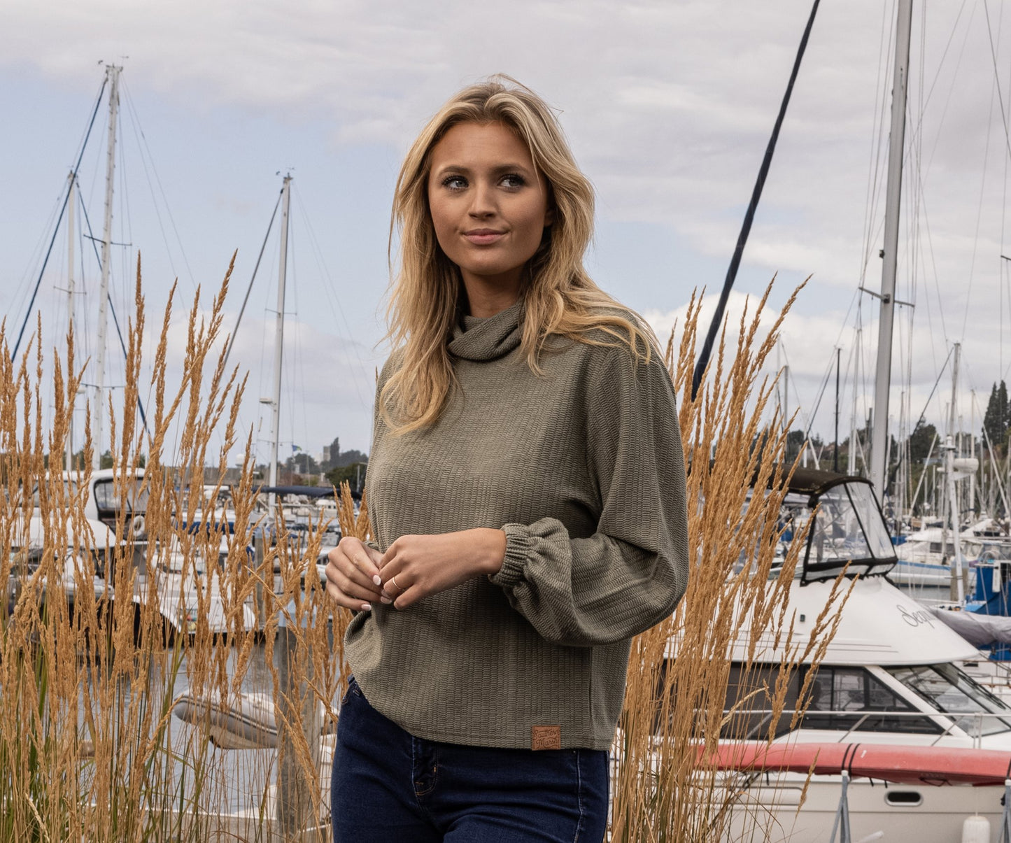 Carolina Cozy Knit Funnel Neck Sweater Olive