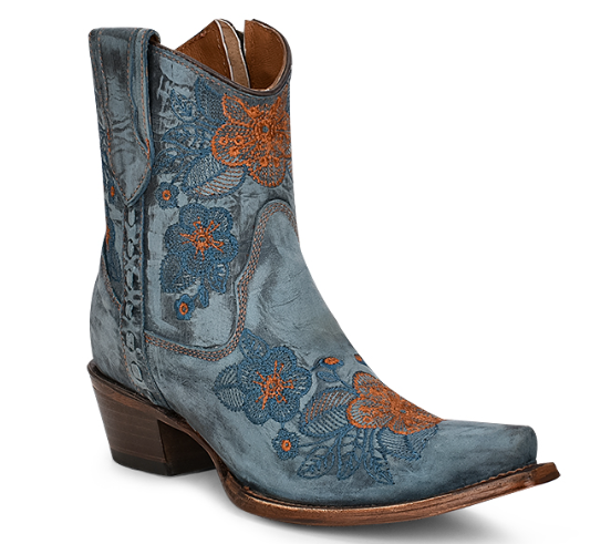 Blue Jean Flowered Embroidered Boot