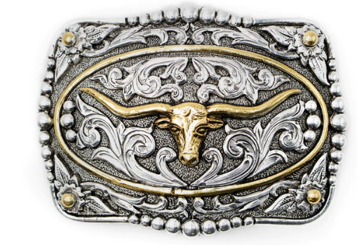 Scrolled Longhorn with Gold Ring Buckle