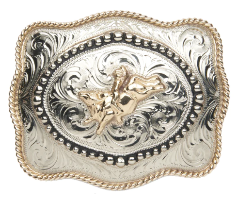 Hand-Finished Bull Rider with Inside Beaded Border Buckle