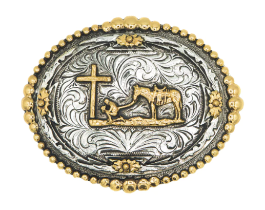 Oval Praying Cowboy with Beaded Edge Buckle