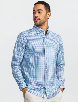 Riviera Plaid LS Button Down - Marine Blue