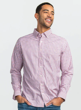 Powell Plaid LS Button Down - Patriot Red