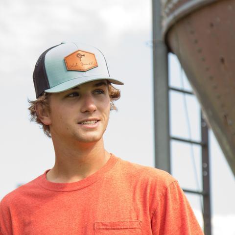 Signature Leather Patch Trucker Hat Smoke Blue/Charcoal