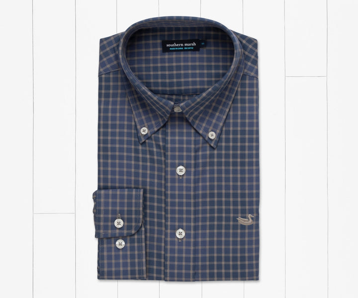 Pittman Grid Dress Shirt Navy and Gray