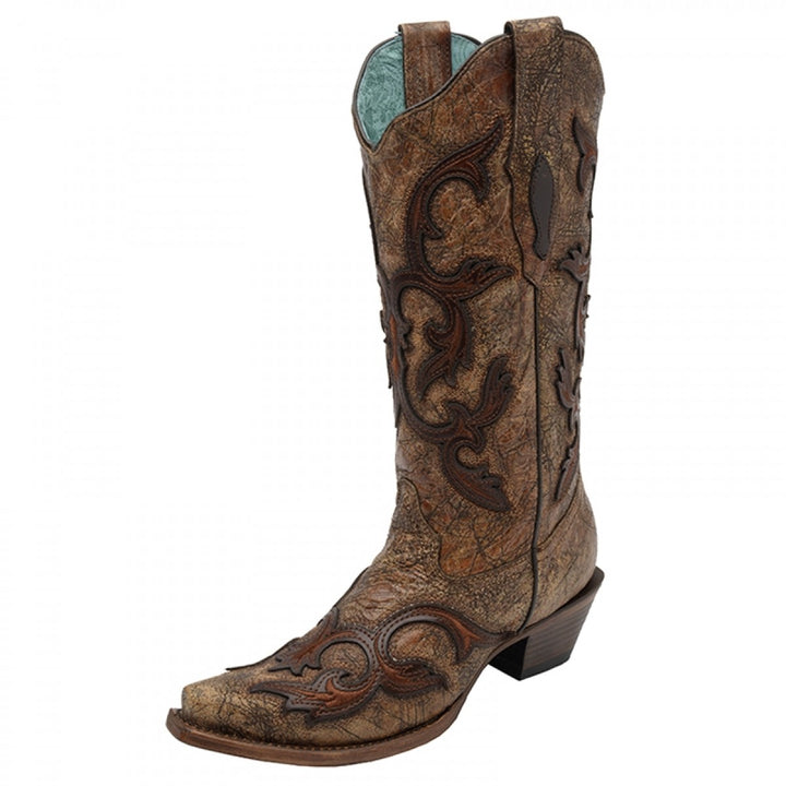 Cognac/Brown Patch Boots Corral Ladies