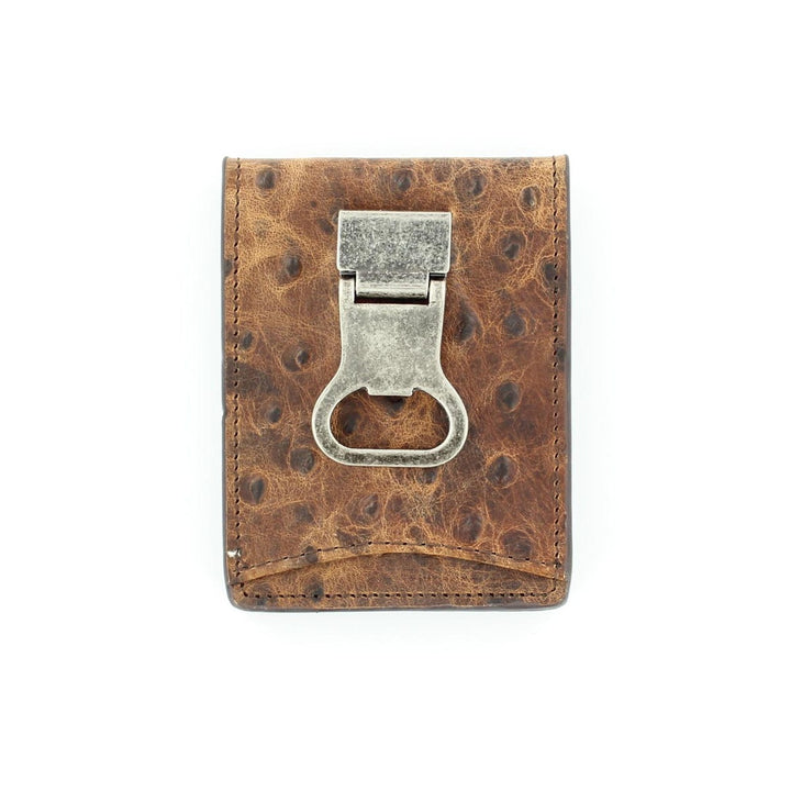 Ostrich Leather Bottle Opener Bi Fold Money Clip