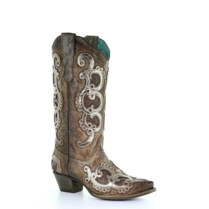 Corral Ladies Brown & Grey Overlay Embroidery & Studs Boots Style