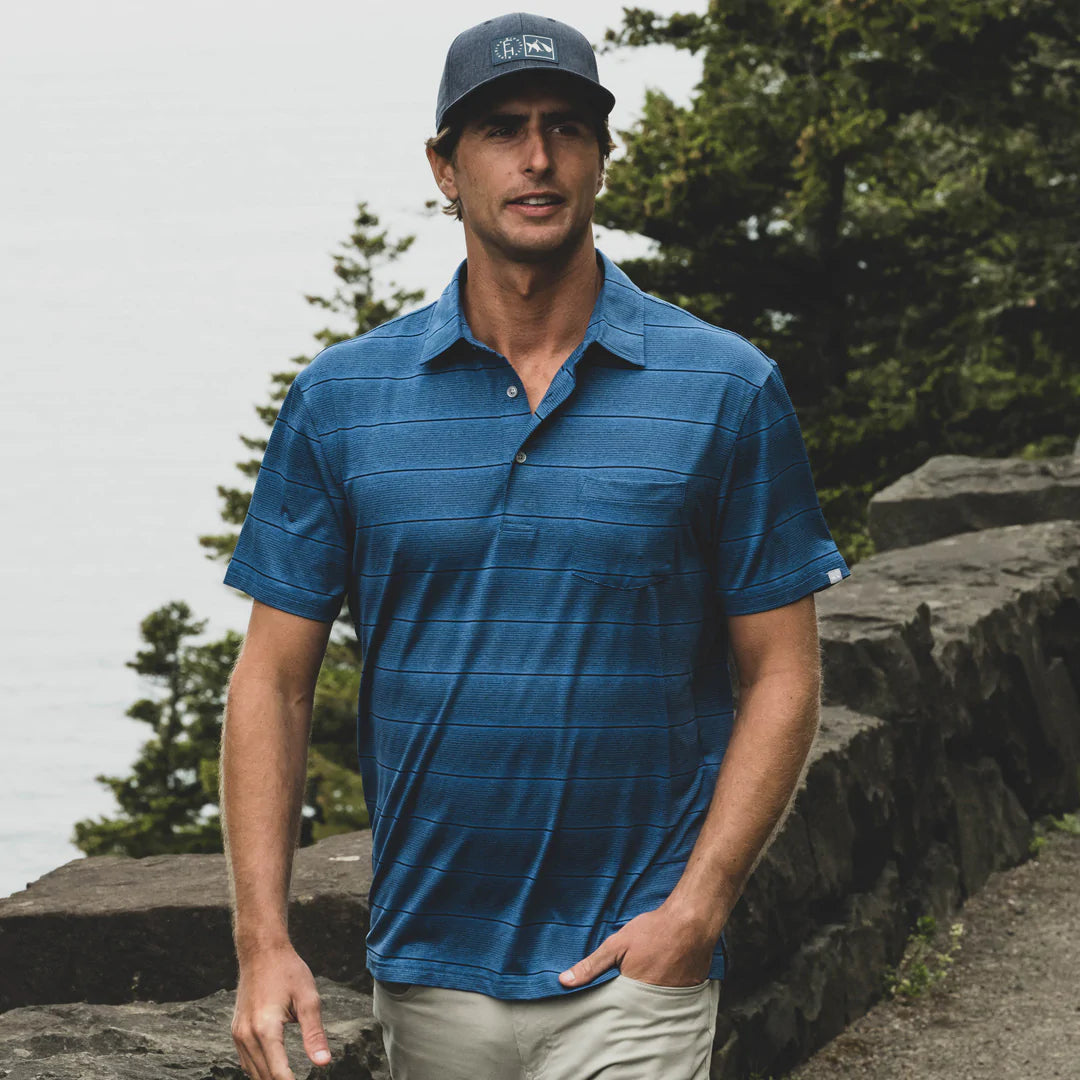 Abaco Performance Stripe Polo - Navy/Spruce