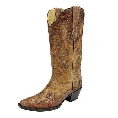 Corral Women's Cognac Antique Saddle Snip Toe Cowgirl