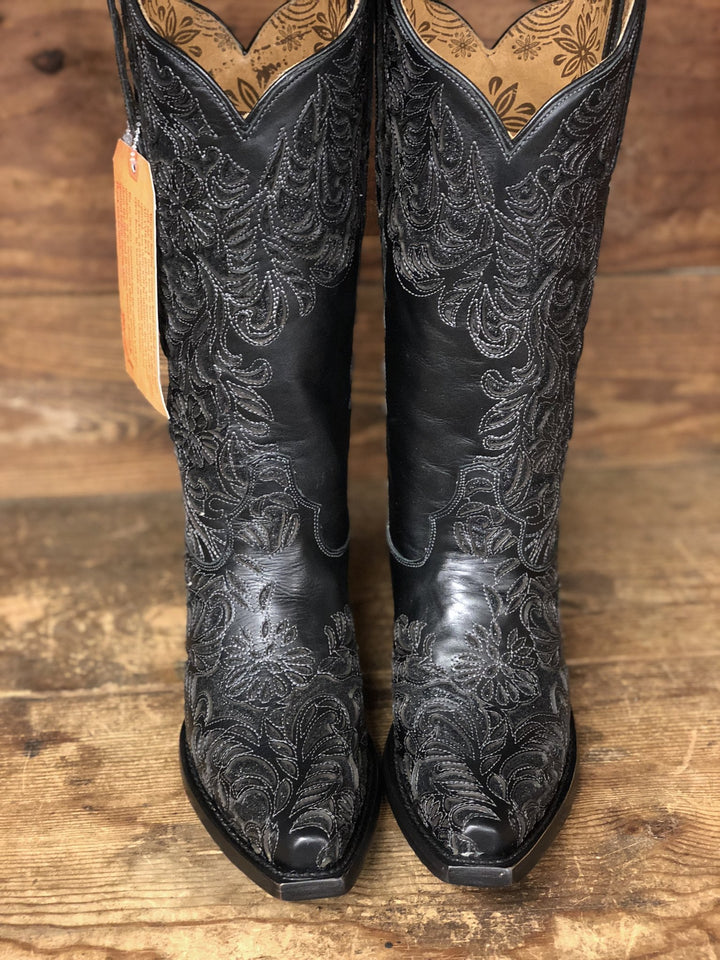 Corral Women's Black Full Inlay Snip Toe Western Boot