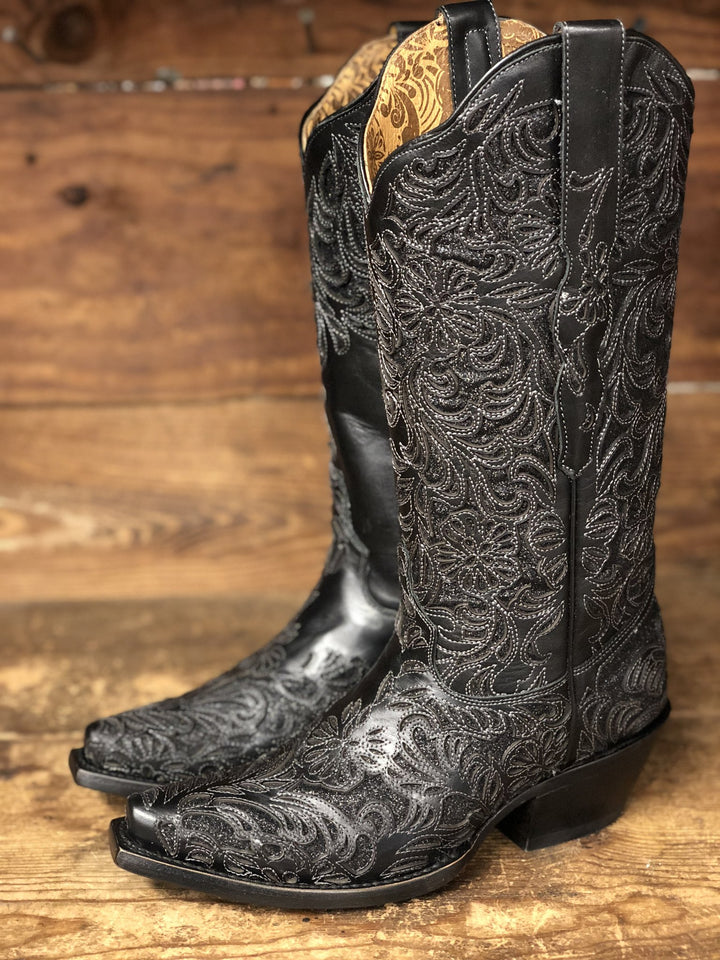 Corral Women's Black Full Inlay Snip Toe Western Boot
