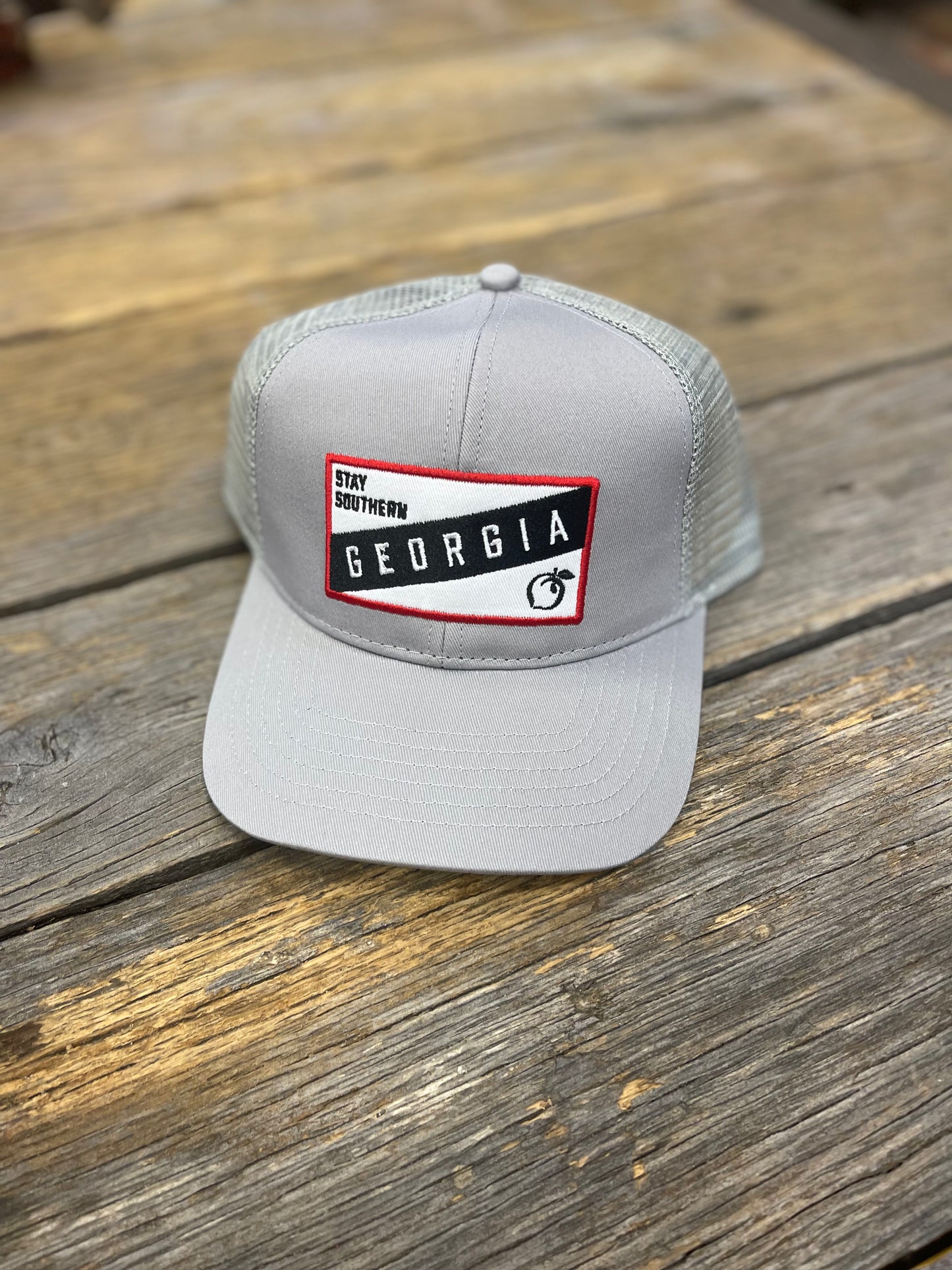 Georgia Banner Trucker Hat Grey/Red