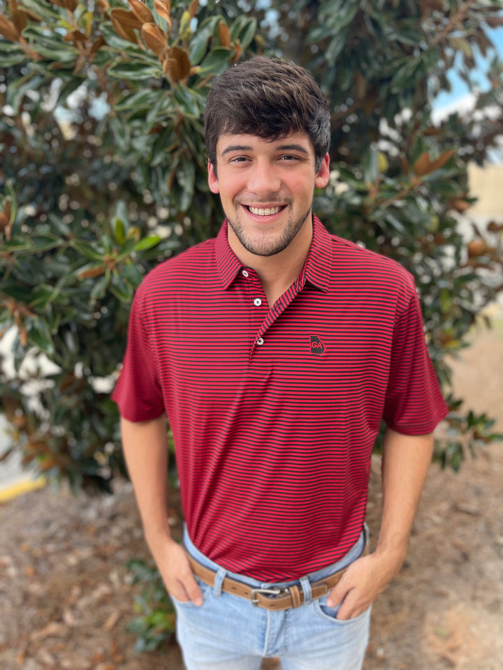 GA State Outline Performance Polo - Black/Red