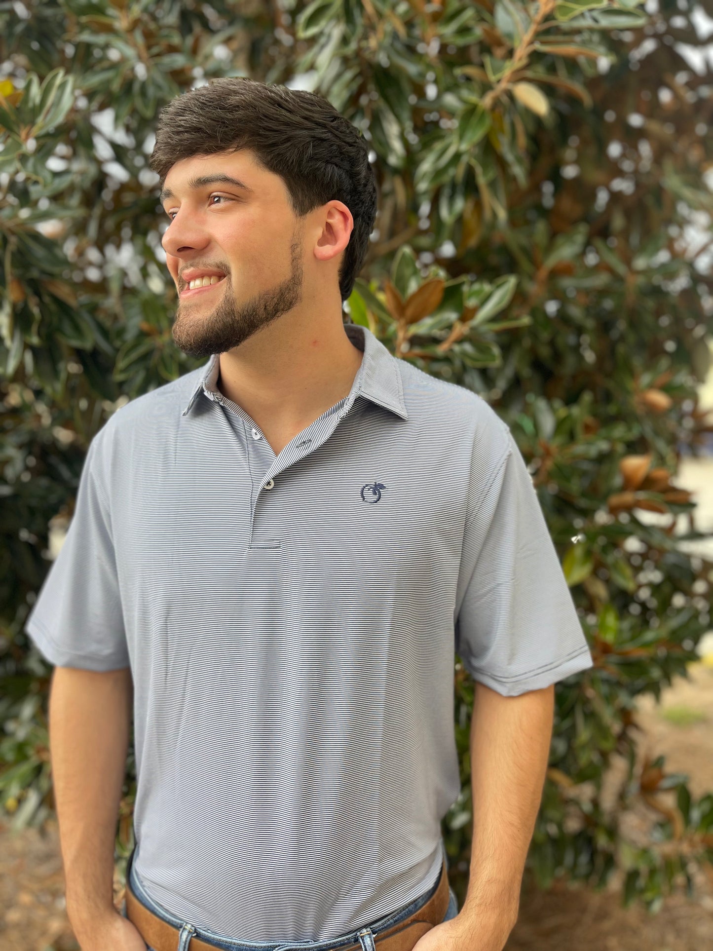 Loblolly Stripe Performance Polo - Navy/White