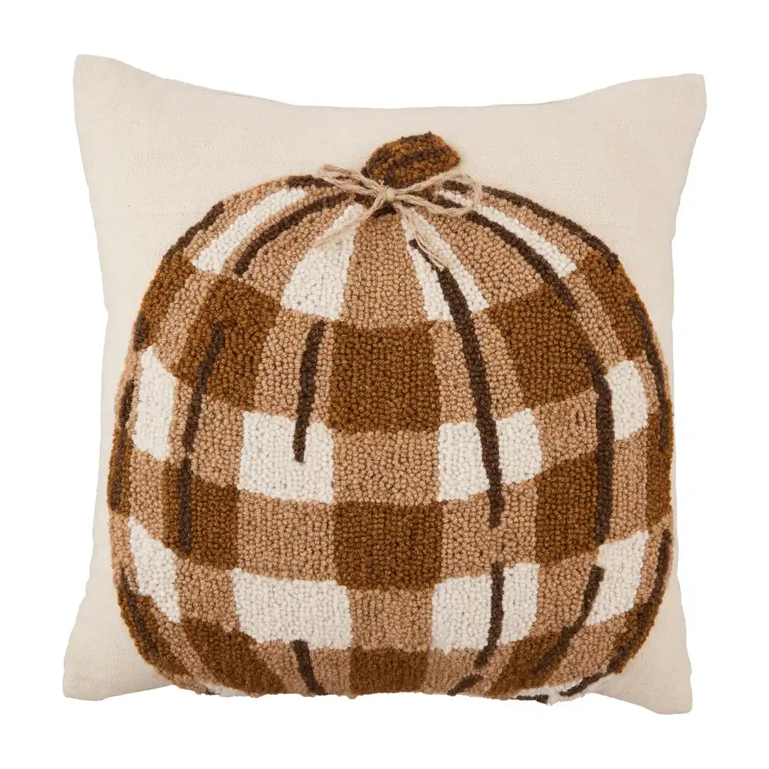 Hooked Plaid Pumpkin Pillow
